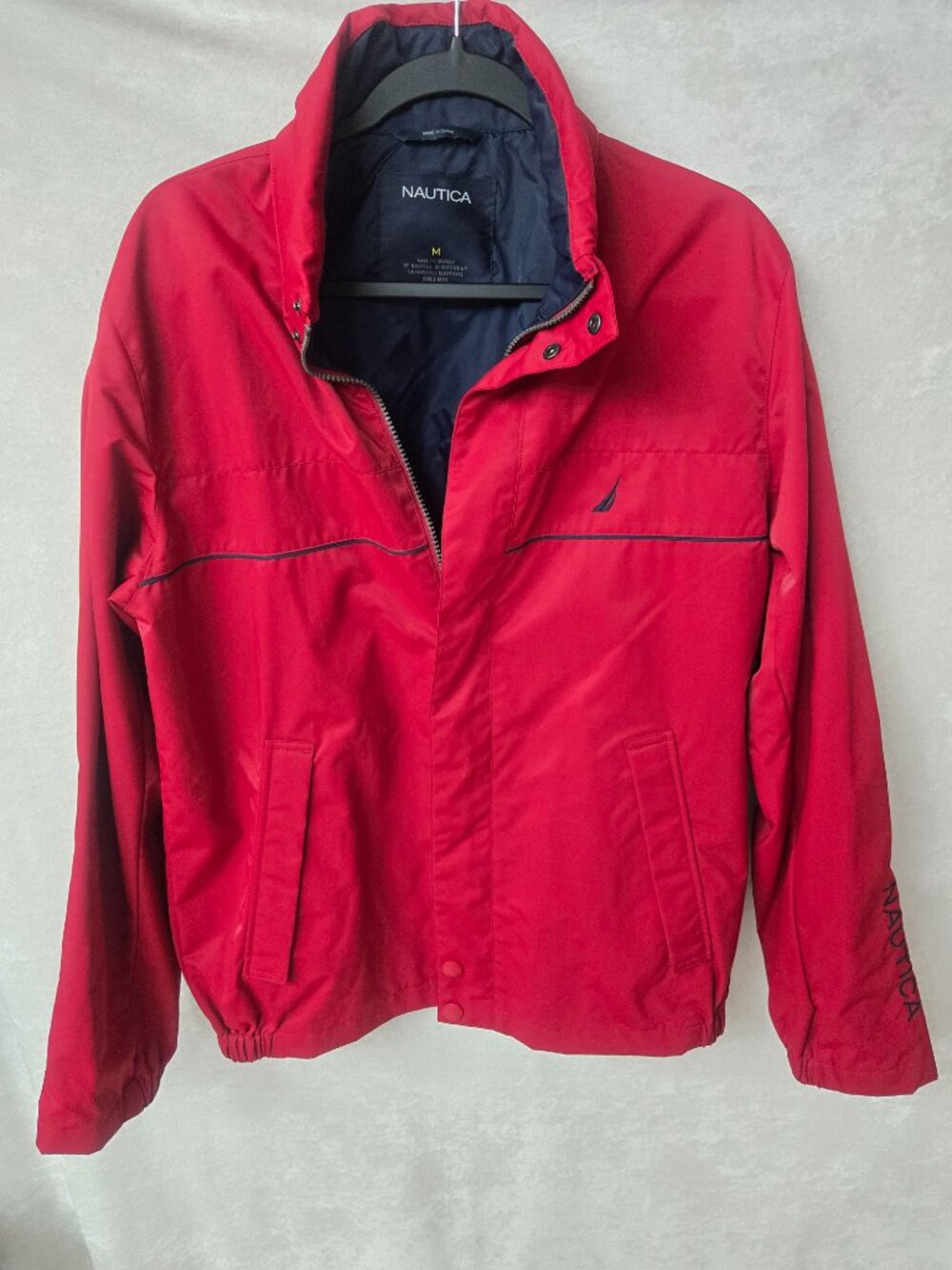 Nautica Red Windbreaker Jacket Navy Blue Lining Size M